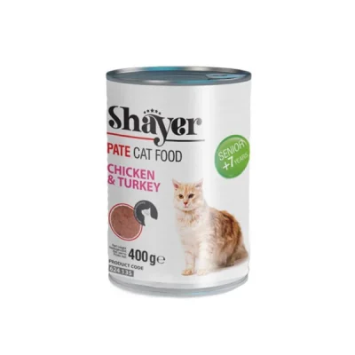 کنسرو گربه مسن شایر با طعم مرغ و بوقلمون – 400 گرم