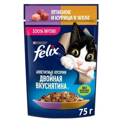 پوچ گربه فلیکس با طعم بره و مرغ در ژله – 75 گرم