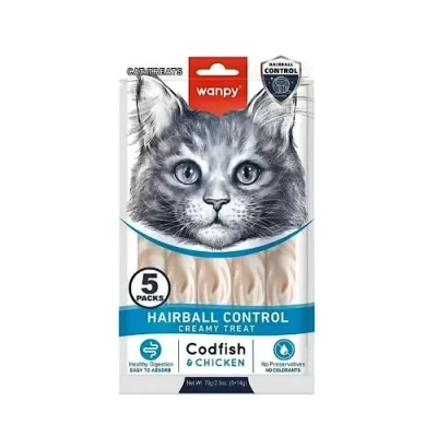 بستنی درمانی گربه ونپی با طعم ماهی کاد و مرغ مدل Hairball Control – 70 گرم