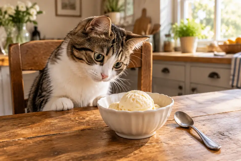 بستنی گربه؛ آیا گربه میتواند بستنی بخورد؟ خطرات و جایگزینهای ایمن