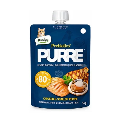 تشویقی کرمی گربه دنتالایت پوره پروبیوتیک با طعم مرغ و گوش ماهی – 55 گرم
