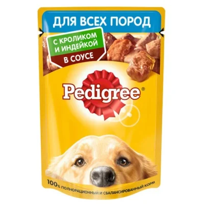 پوچ سگ بالغ پدیگری با طعم خرگوش و بوقلمون در سس – 85 گرم