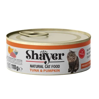 کنسرو نچرال گربه بالغ شایر با طعم ماهی تن و کدو حلوایی در سس – 110 گرم