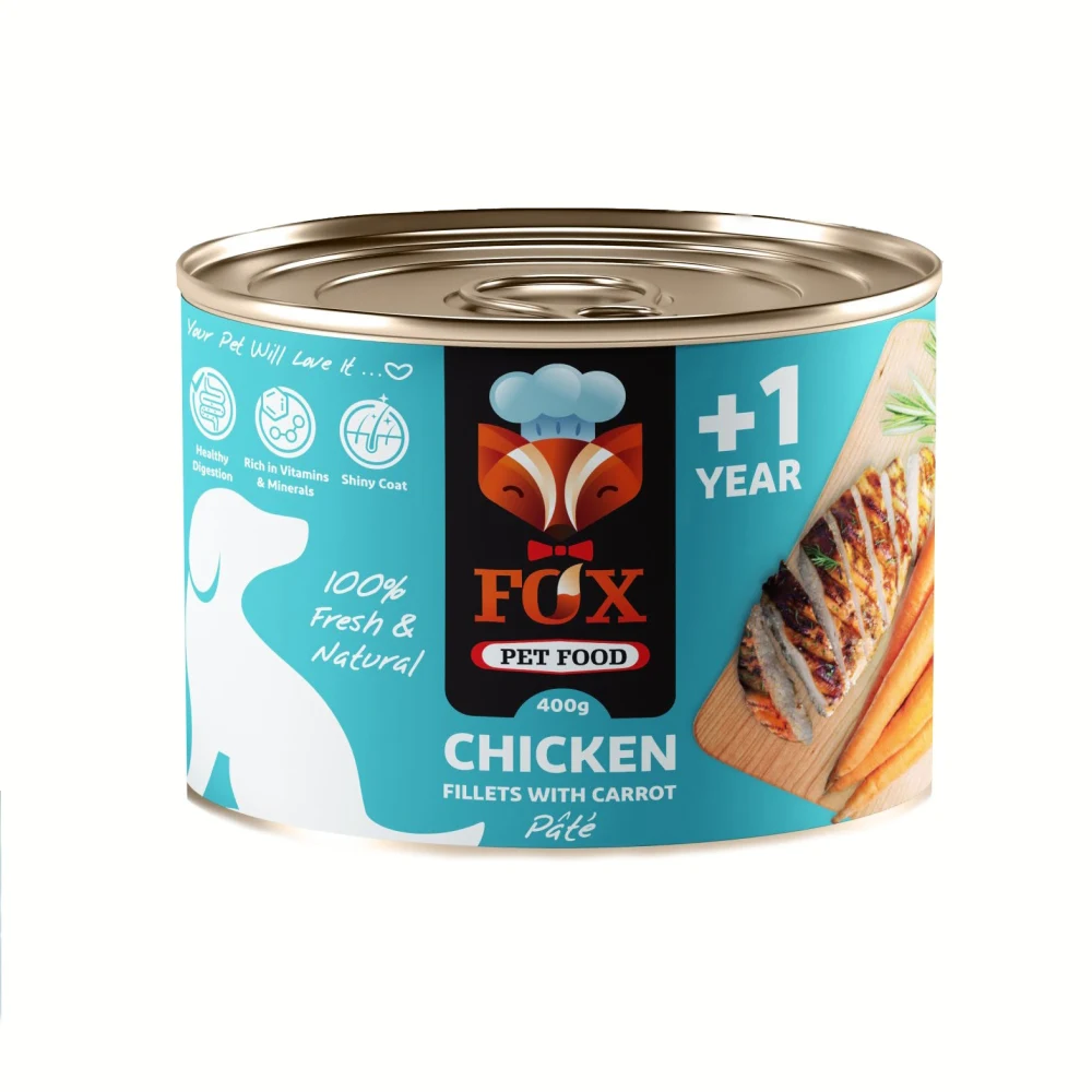 ybf9c6ih.jpg کنسروسگ بالغ فاکس با طعم فیله ی مرغ و هویج – 500 گرم