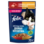 پوچ گربه فلیکس با طعم مرغ و گوشت گاو در ژله – 75 گرم